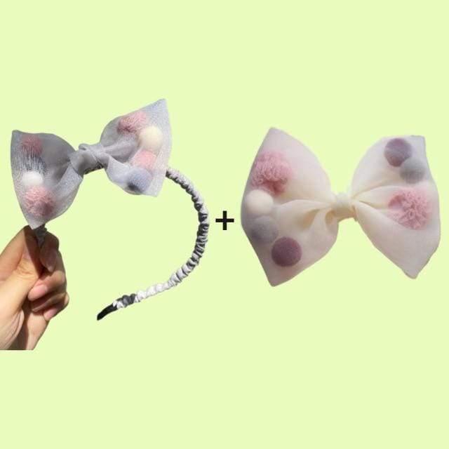 Korean new princess style colorful plush ball net yarn lace bow duck bill clip side clip hair accessories  pink JadeMoghul Inc. 