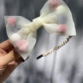 Korean new princess style colorful plush ball net yarn lace bow duck bill clip side clip hair accessories  pink JadeMoghul Inc. 