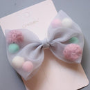 Korean new princess style colorful plush ball net yarn lace bow duck bill clip side clip hair accessories  pink JadeMoghul Inc. 