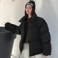 Korean Style 2019 Winter Jacket Women Stand Collar Solid Black White Female Down Coat Loose Oversized Womens Short Parka JadeMoghul Inc. 