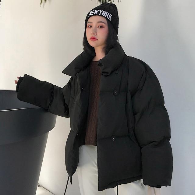 Korean Style 2019 Winter Jacket Women Stand Collar Solid Black White Female Down Coat Loose Oversized Womens Short Parka JadeMoghul Inc. 