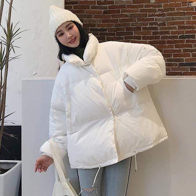 Korean Style 2019 Winter Jacket Women Stand Collar Solid Black White Female Down Coat Loose Oversized Womens Short Parka JadeMoghul Inc. 