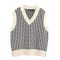 KPYTOMOA Women 2020 Fashion Oversized Houndstooth Knitted Vest Sweater Vintage Sleeveless Side Vents Female Waistcoat Chic Tops JadeMoghul Inc. 