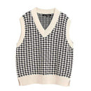 KPYTOMOA Women 2020 Fashion Oversized Houndstooth Knitted Vest Sweater Vintage Sleeveless Side Vents Female Waistcoat Chic Tops JadeMoghul Inc. 