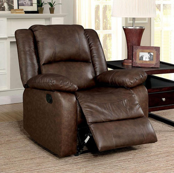 Kris Transitional Style Brown Recliner-Recliner Chairs-Brown-Leather-JadeMoghul Inc.