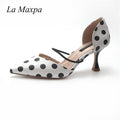 La MaxPa Summer Polka Dot Women Sandals Pointed Toe Women Stripe 6cm Thin Heel Ladies Slippers Comfortable Slip On Shoes Pumps-black white dot-4-JadeMoghul Inc.