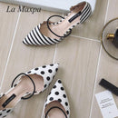 La MaxPa Summer Polka Dot Women Sandals Pointed Toe Women Stripe 6cm Thin Heel Ladies Slippers Comfortable Slip On Shoes Pumps-stripe-4-JadeMoghul Inc.
