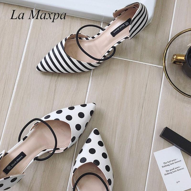 La MaxPa Summer Polka Dot Women Sandals Pointed Toe Women Stripe 6cm Thin Heel Ladies Slippers Comfortable Slip On Shoes Pumps-stripe-4-JadeMoghul Inc.