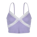 Lace Patchwork Ribbed Y2K Top Women Summer Sexy Backless V-neck Short Camisole Casual Spaghetti Strap Solid Camis Cuteandpsycho JadeMoghul Inc. 