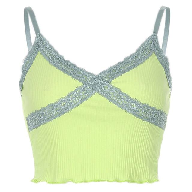 Lace Patchwork Ribbed Y2K Top Women Summer Sexy Backless V-neck Short Camisole Casual Spaghetti Strap Solid Camis Cuteandpsycho JadeMoghul Inc. 