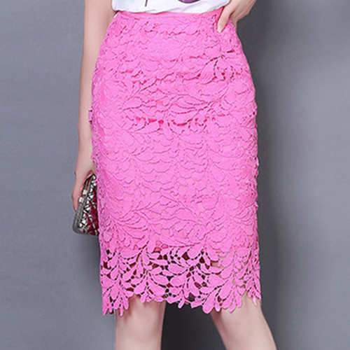 Lace Skirt Women Elegant Summer High Waist Pencil Skirts 2017 Fall Fashion Korean Style Hollow Out Office Ladies Female Clothing-roes red-S-JadeMoghul Inc.
