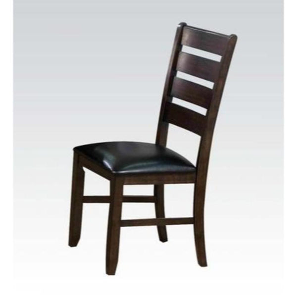 Ladder Back Wooden Side Chair with Leatherette seat, Set of 2, Black and Brown-Accent Chairs-Brown and Black-Wood and Polyurethane-JadeMoghul Inc.