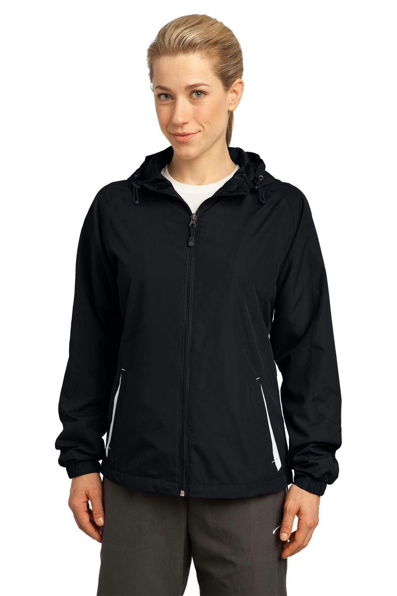 Sport-Tek Ladies Colorblock Hooded Raglan Jacket. LST76-Ladies-Black/White-4XL-JadeMoghul Inc.