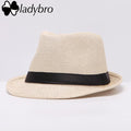 Ladybro Women Hat For Men Hat Ladies Summer Beach Cap Sun Hat Female Panama Straw Male Gangster Trilby Fashion Sun Visor Cap-002 beige-JadeMoghul Inc.