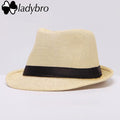 Ladybro Women Hat For Men Hat Ladies Summer Beach Cap Sun Hat Female Panama Straw Male Gangster Trilby Fashion Sun Visor Cap-004 light yellow-JadeMoghul Inc.