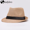 Ladybro Women Hat For Men Hat Ladies Summer Beach Cap Sun Hat Female Panama Straw Male Gangster Trilby Fashion Sun Visor Cap-006 khaki-JadeMoghul Inc.