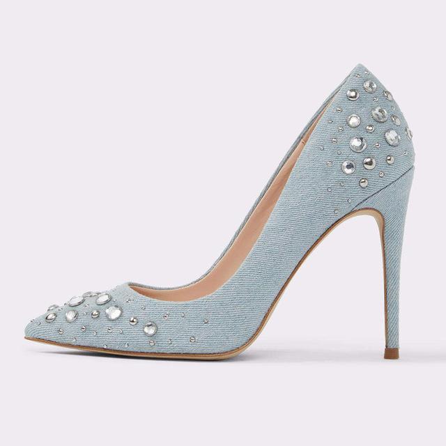 LALA IKAI Women Pumps Spring Diamond Pointed Toe Slip-on High Heels Shoes Dress Pumps Shoes Ladies Wedding Shoes XWC1859-5-Blue-5-JadeMoghul Inc.