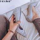 LALA IKAI Women Pumps Spring Diamond Pointed Toe Slip-on High Heels Shoes Dress Pumps Shoes Ladies Wedding Shoes XWC1859-5-Blue-5-JadeMoghul Inc.