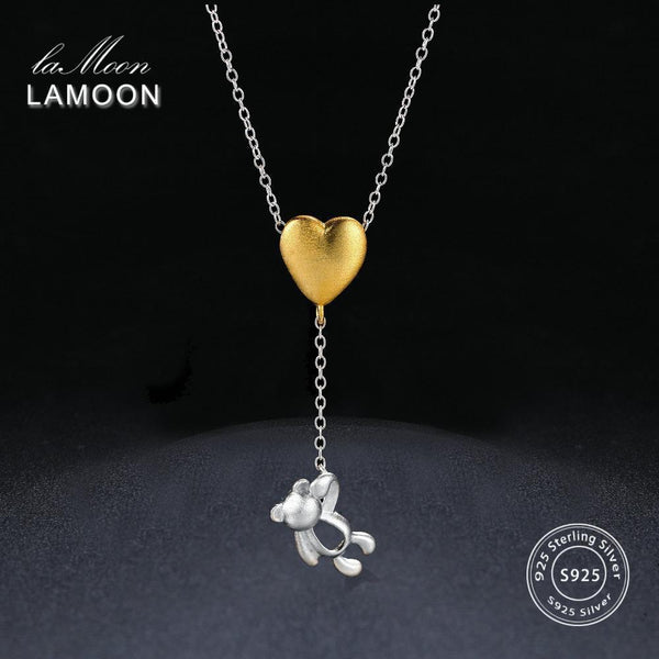 Lamoon 2017 New Wire Drawing 2 Colors Love Heart and Little Bear Pendant Necklace 925-Sterling-Silver Jewelry for Women LMNY011--JadeMoghul Inc.