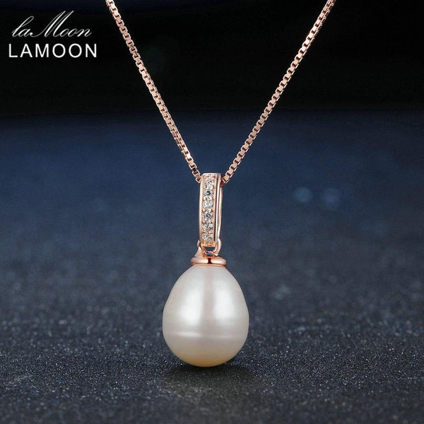 Lamoon 8mm 100% Natural Freshwater Pearl Jewelry 925 Sterling Silver Pendant Necklace Women Jewelry LMNI047--JadeMoghul Inc.