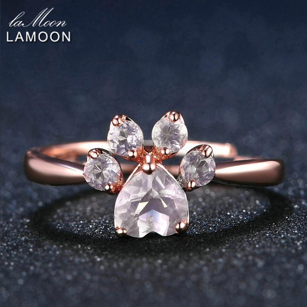 LAMOON Bear's Paw 5mm 100% Natural Pink Rose Quartz Adjustable Ring 925-Sterling-Silver Fine Jewelry for Women Wedding RI027-2-Resizable-Rose Gold Plated-JadeMoghul Inc.