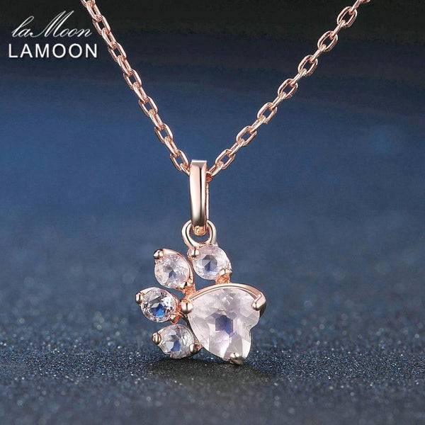 LAMOON Bear's Paw 5x5.5mm 100% Natural Gemstone Rose Quartz Chain Necklace 925 Sterling Silver Jewelry Rose Gold Plated LMNI027--JadeMoghul Inc.