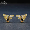 LAMOON Bee 5x7mm 1ct 100% Natural Citrine 925 sterling-silver-jewelry 14K Yellow Gold Plated Stud Earring S925 LMEI041--JadeMoghul Inc.