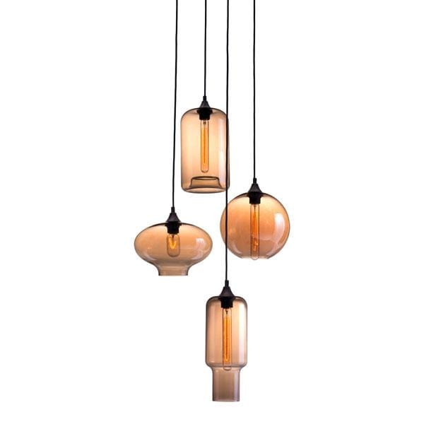 Lamps Bedroom Lamps - 19.7" X 19.7" X 62" Rust And Amber Glass Metal Ceiling Lamp HomeRoots