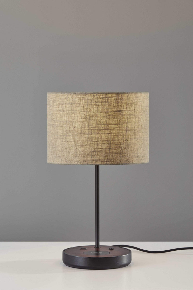 Lamps Contemporary Table Lamps - 11" X 11.5" X 19.5" Brushed Steel Metal/Wood Wireless Charging Table Lamp HomeRoots