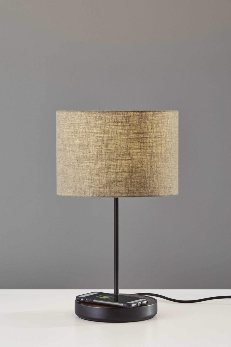 Lamps Contemporary Table Lamps - 11" X 11.5" X 19.5" Brushed Steel Metal/Wood Wireless Charging Table Lamp HomeRoots