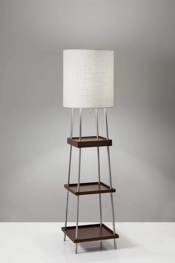 Lamps Cute Lamps - 16" X 16" X 63.25" Walnut Wood/Metal Shelf Floor Lamp HomeRoots