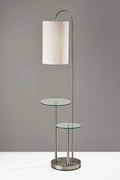 Lamps Decorative Lamps - 20" X 13" X 66" Brushed steel Metal/Glass Shelf Floor Lamp HomeRoots