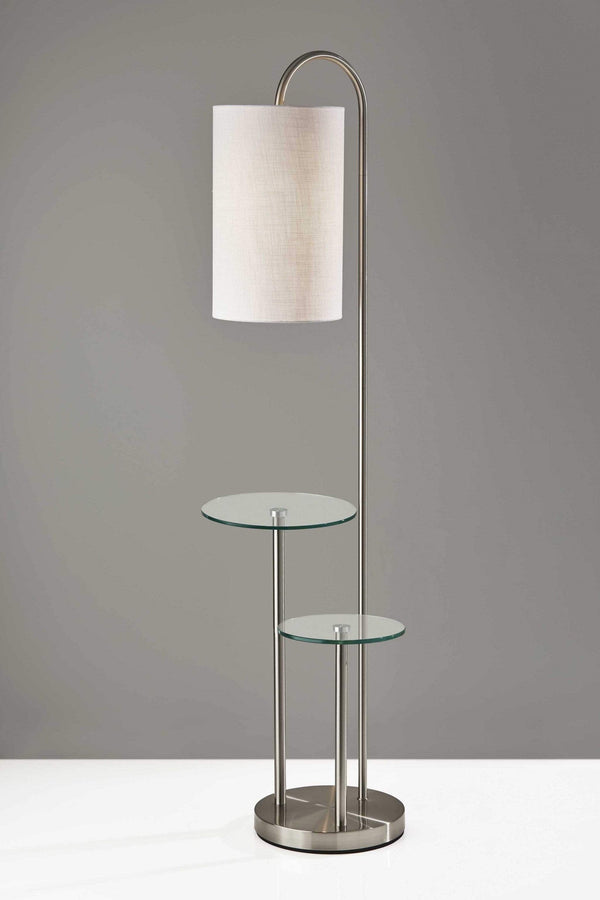 Lamps Decorative Lamps - 20" X 13" X 66" Brushed steel Metal/Glass Shelf Floor Lamp HomeRoots