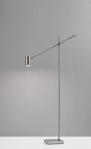 Lamps Room Lamp - 6.5" X 22.5- 30.5" X 58"- 63" Brushed Steel Metal LED Floor Lamp HomeRoots