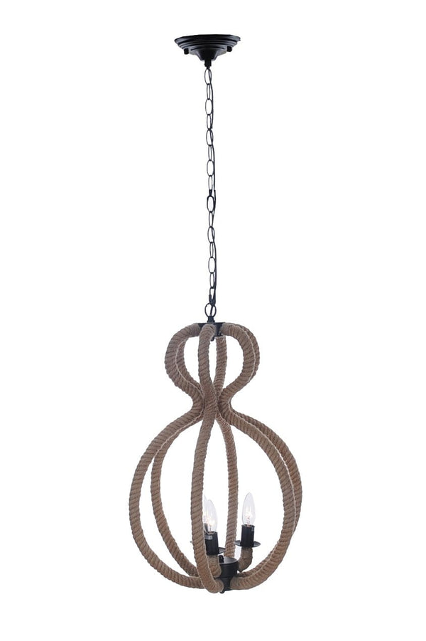 Lamps Rustic Lamps - 15" x 15" x 47.5" 3 Bulbs, Rope - Pendant Lamp HomeRoots