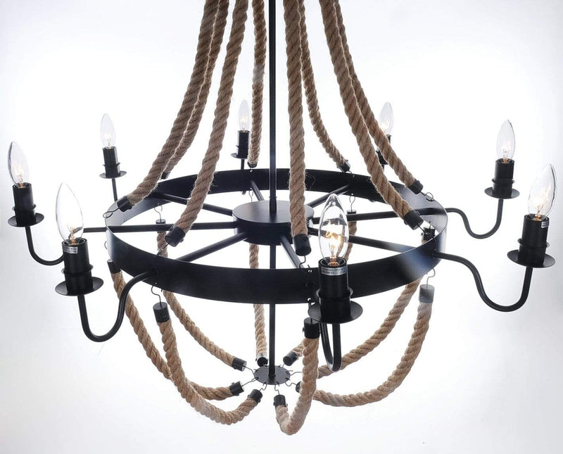 Lamps Rustic Lamps - 35.5" x 35.5" x 47" 8 Bulbs, Large, Rope - Pendant Lamp HomeRoots