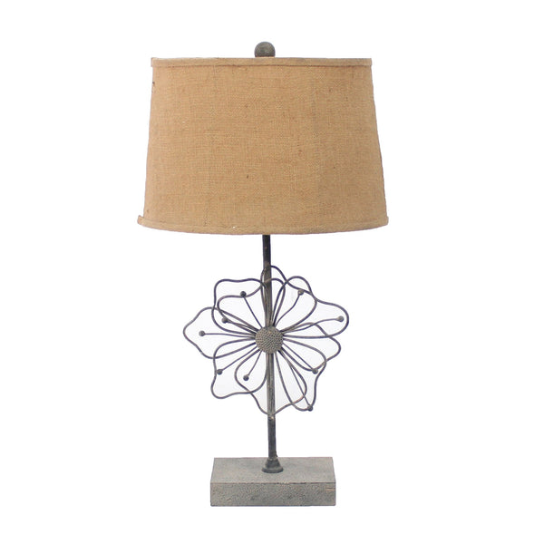 Lamps Rustic Table Lamps - 11" x 15" x 27.75" Tan, Country Cottage with Blooming Flower Pedestal - Table Lamp HomeRoots