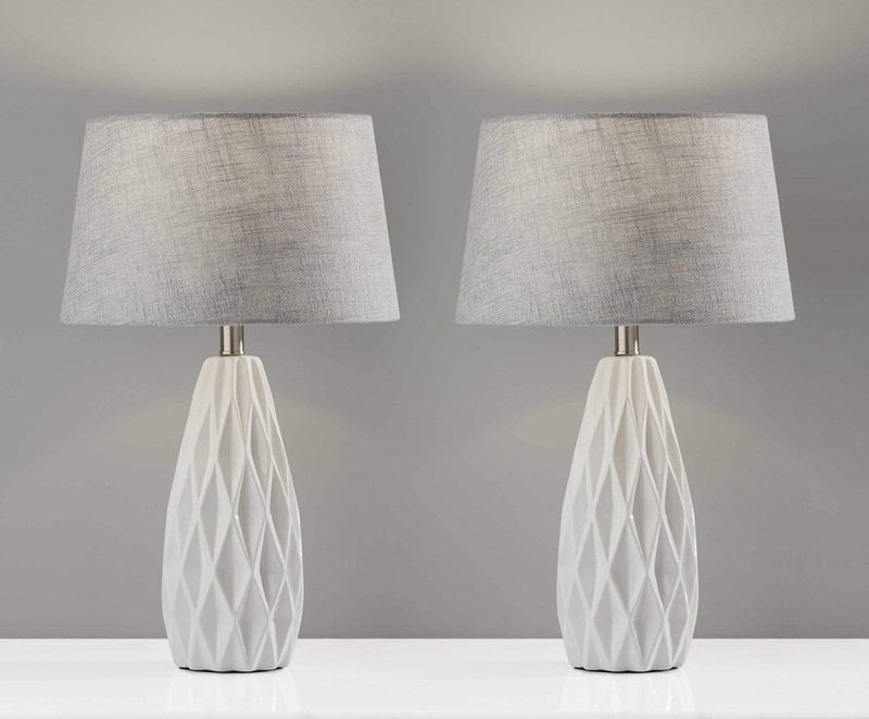 Lamps Rustic Table Lamps - 13.75" X 13.75" X 22.5" White Ceramic 2 Pc. Table Lamp Bonus Pack HomeRoots