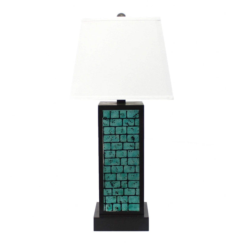 Lamps Rustic Table Lamps - 13" x 15" x 30.75" Black, Metal With Teal Brick Pattern - Table Lamp HomeRoots