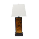 Lamps Rustic Table Lamps - 13" x 15" x 30.75" Black, Metal With Yellow Brick Pattern - Table Lamp HomeRoots