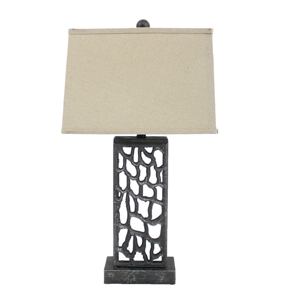 Lamps Rustic Table Lamps - 5" x 8" x 28.75" Silver, Metal With Multi Mini Grotto Pattern - Table Lamp HomeRoots