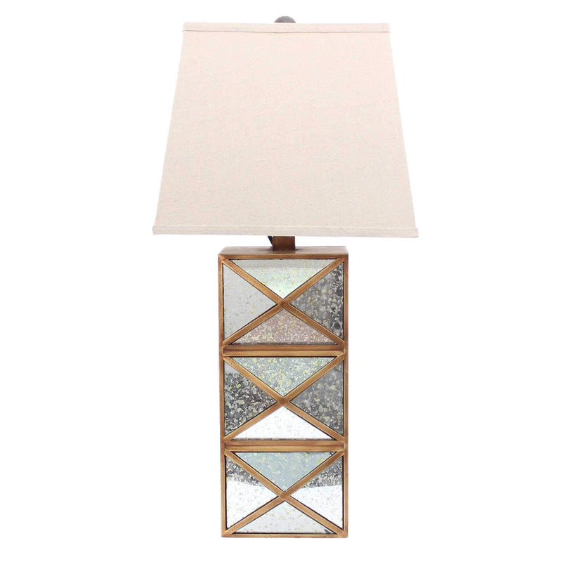 Lamps Rustic Table Lamps - 6.25" x 6.75" x 27.5" Gold, Modern Illusionary, Mirrored Base - Table Lamp HomeRoots