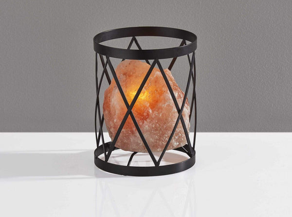 Lamps Rustic Table Lamps - 6" X 6" X 7.5" Black Metal Himalayan Salt Table Lamp HomeRoots