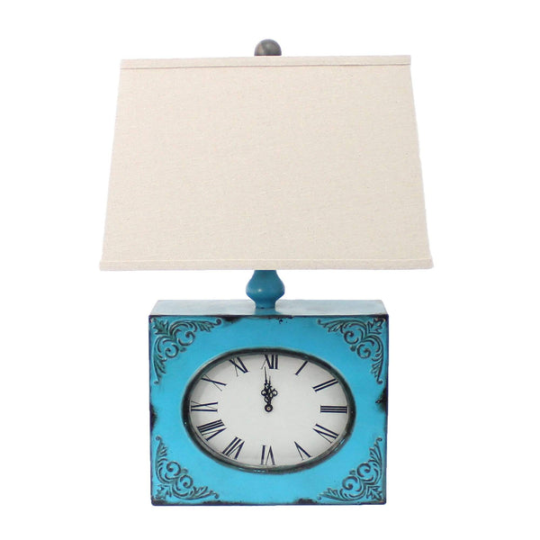 Lamps Rustic Table Lamps - 7" x 7" x 22" Blue, Vintage, Metal Clock Base - Table Lamp HomeRoots