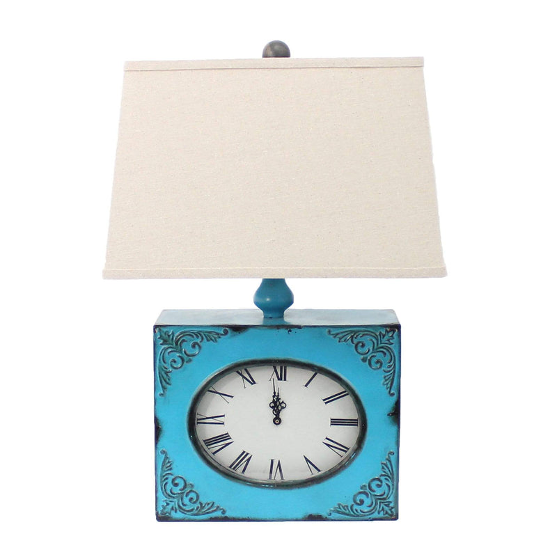 Lamps Rustic Table Lamps - 7" x 7" x 22" Blue, Vintage, Metal Clock Base - Table Lamp HomeRoots