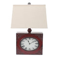 Lamps Rustic Table Lamps - 7" x 7" x 22" Red, Vintage, Metal Clock Base - Table Lamp HomeRoots