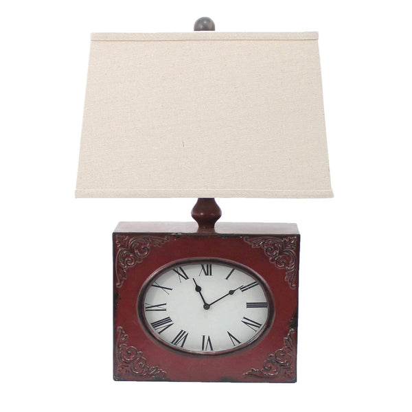 Lamps Rustic Table Lamps - 7" x 7" x 22" Red, Vintage, Metal Clock Base - Table Lamp HomeRoots