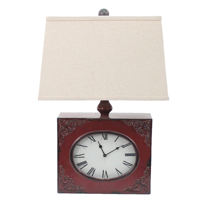Lamps Rustic Table Lamps - 7" x 7" x 22" Red, Vintage, Metal Clock Base - Table Lamp HomeRoots