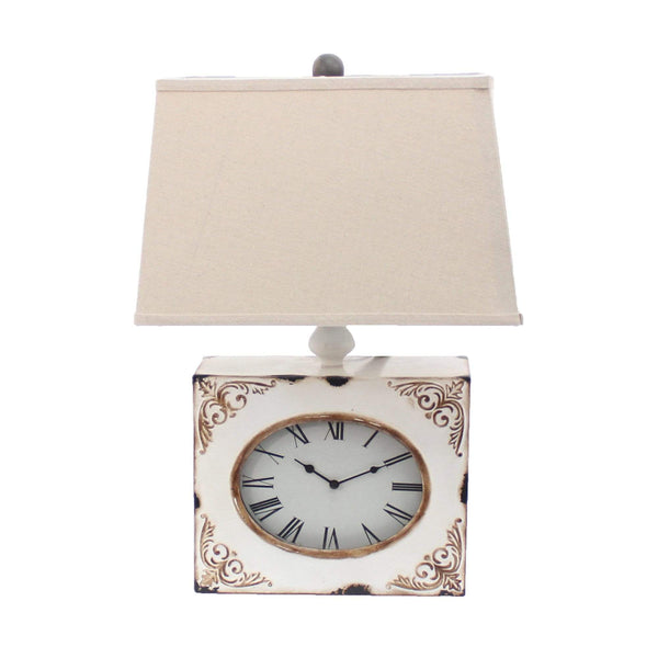 Lamps Rustic Table Lamps - 7" x 7" x 22" White, Vintage, Metal Clock Base - Table Lamp HomeRoots
