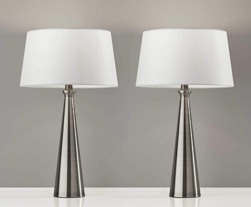 Lamps Table Lamps For Living Room - 13" X 13" X 22" Brushed Steel Metal 2 Pc. Table Lamp Bonus Pack HomeRoots